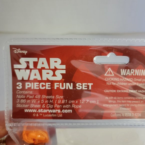 New Disney Star Wars 3 Piece Fun Set Note Pad Sticker Sheet Clip Pen with Rope - Picture 7 of 9